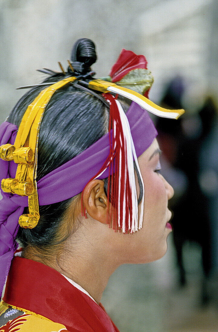Traditional local female hairdress. Okinawa Island. Japan.