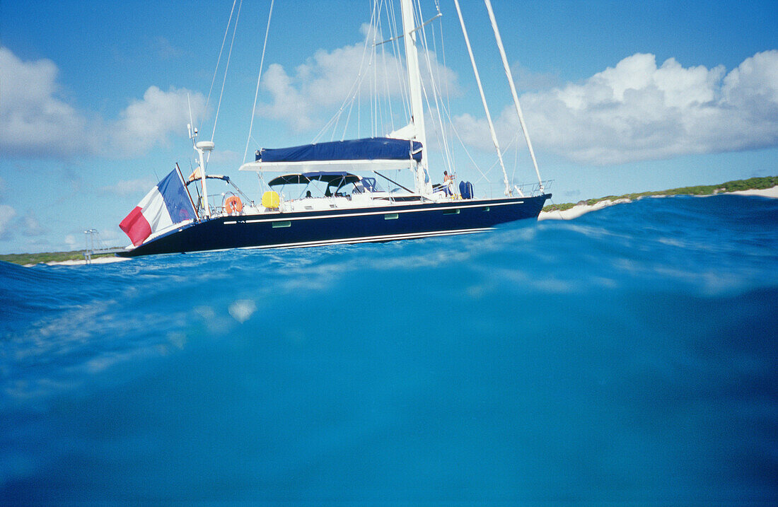 View from the sea, sailing on a private yatch. British West Indies.