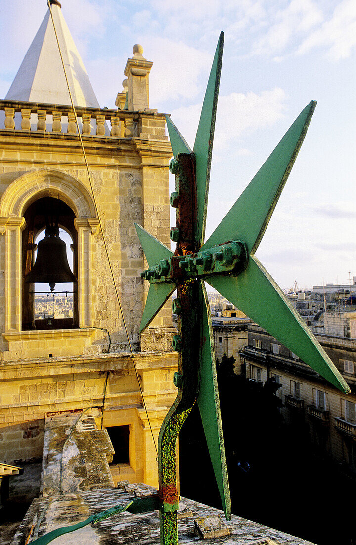 The belfry from the terrace. Saint John Cathedral, built in 1577 by Gerolamo Cassar. Valletta. Malta.