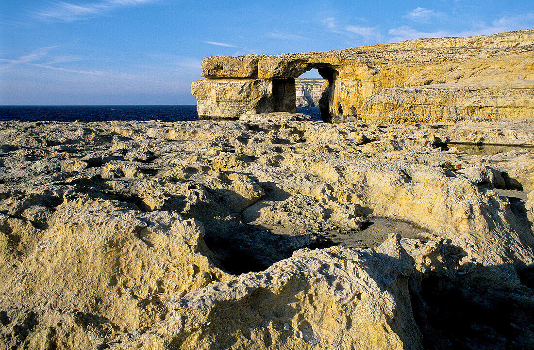 The Azur Window, huge window on the cliffs. Dwejra Point. Gozo island. Malta.