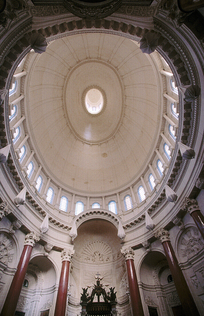 Large dome of Carmel church, interior. Valletta. Republic of Malta.