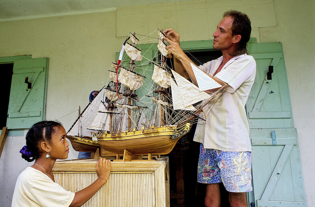 Workshop of ancient sailing boat scale models. Mahe Island. Seychelles