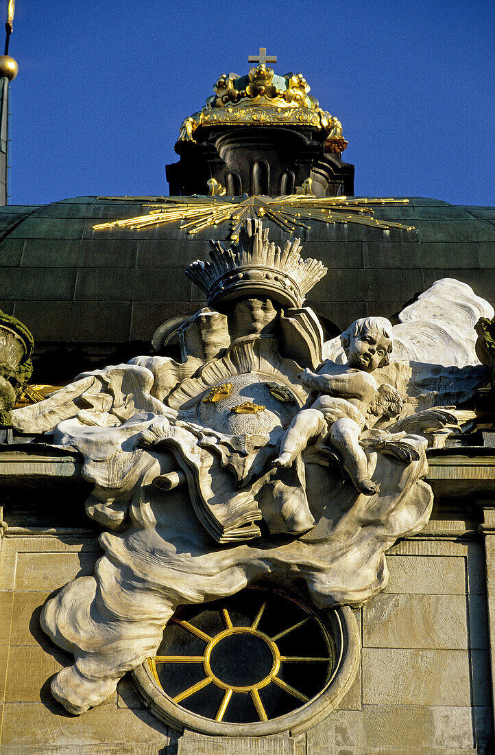 Baroque religious sculpture on a church facade. Gamlan Stan (old city). Stockholm. Sweden