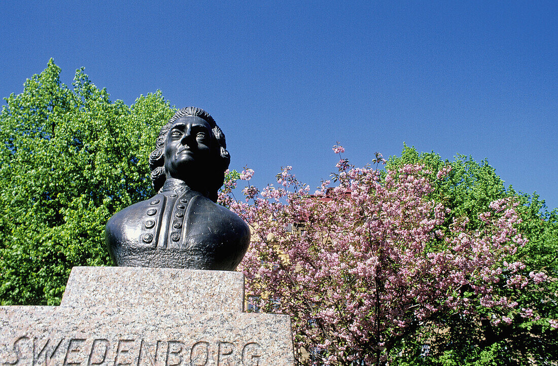 Mr. Swedenborg bronze bust at spring. Stockholm. Sweden