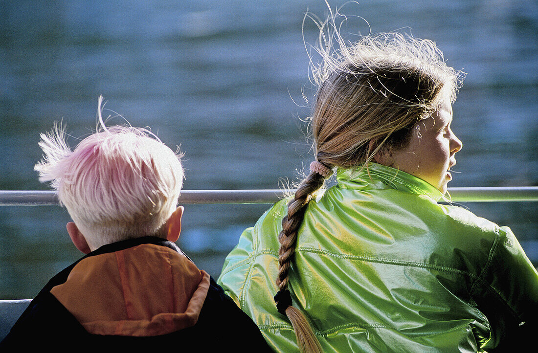 Children on the ferry to Djurgarden Island. Stockholm. Sweden
