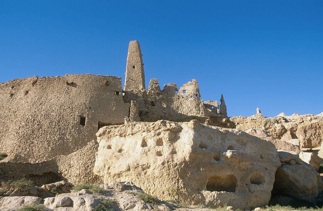 Remains of the oracle temple in the Siwa oasis, Lybian desert. Egypt
