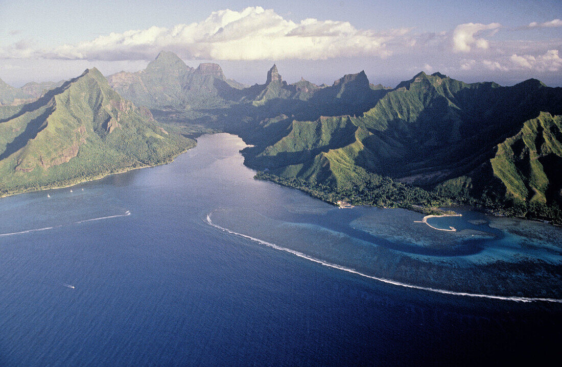 Aerial of the Cook s bay. Close to Tahiti, Moorea island in the Windward islands. Society archipelago. French Polynesia