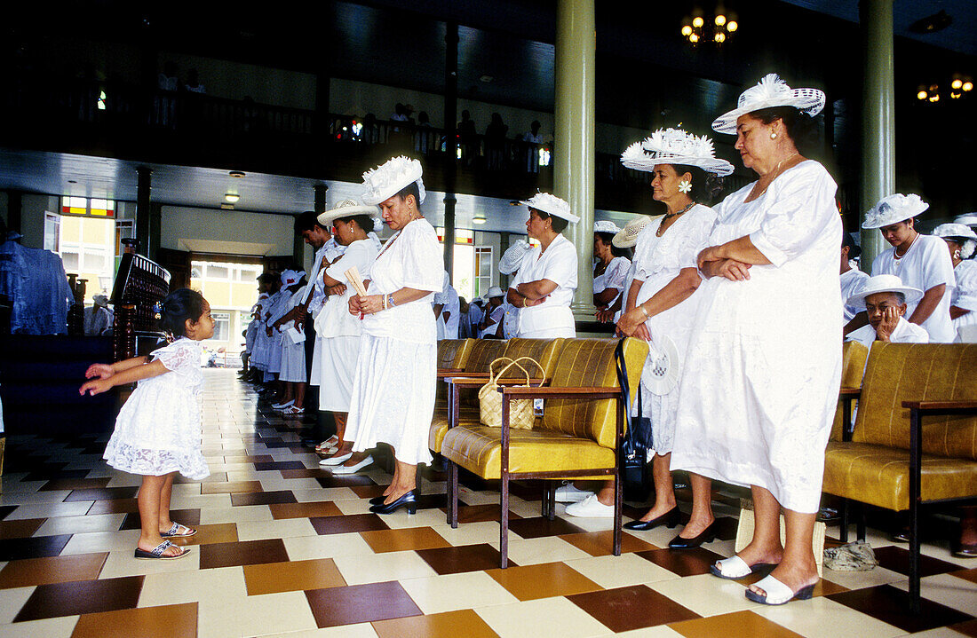 Sunday mass in paofai temple in Papeete. Tahiti island in the Windward islands. Society archipelago. French Polynesia