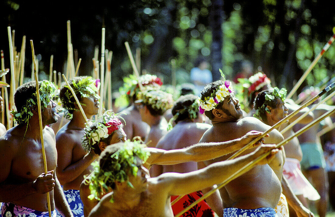 Javelin contest in Tahiti. Society archipelago. French Polynesia