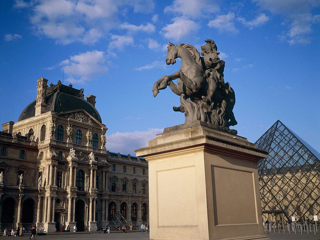 Equestrian statue of King Louis XIV in Louvre yard. Paris, France