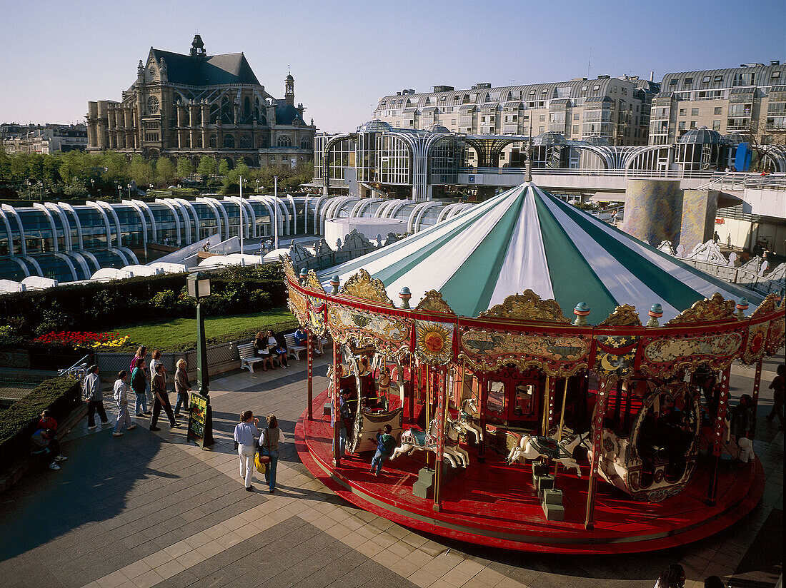 Merry-go-round on Place des Halles. Paris, France