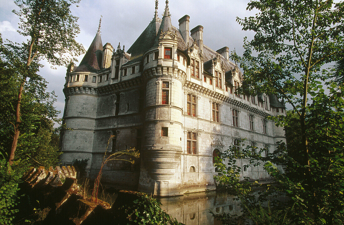 Azay-le-Rideau Castle (1518-29) and Indre River. Loire Valley. France