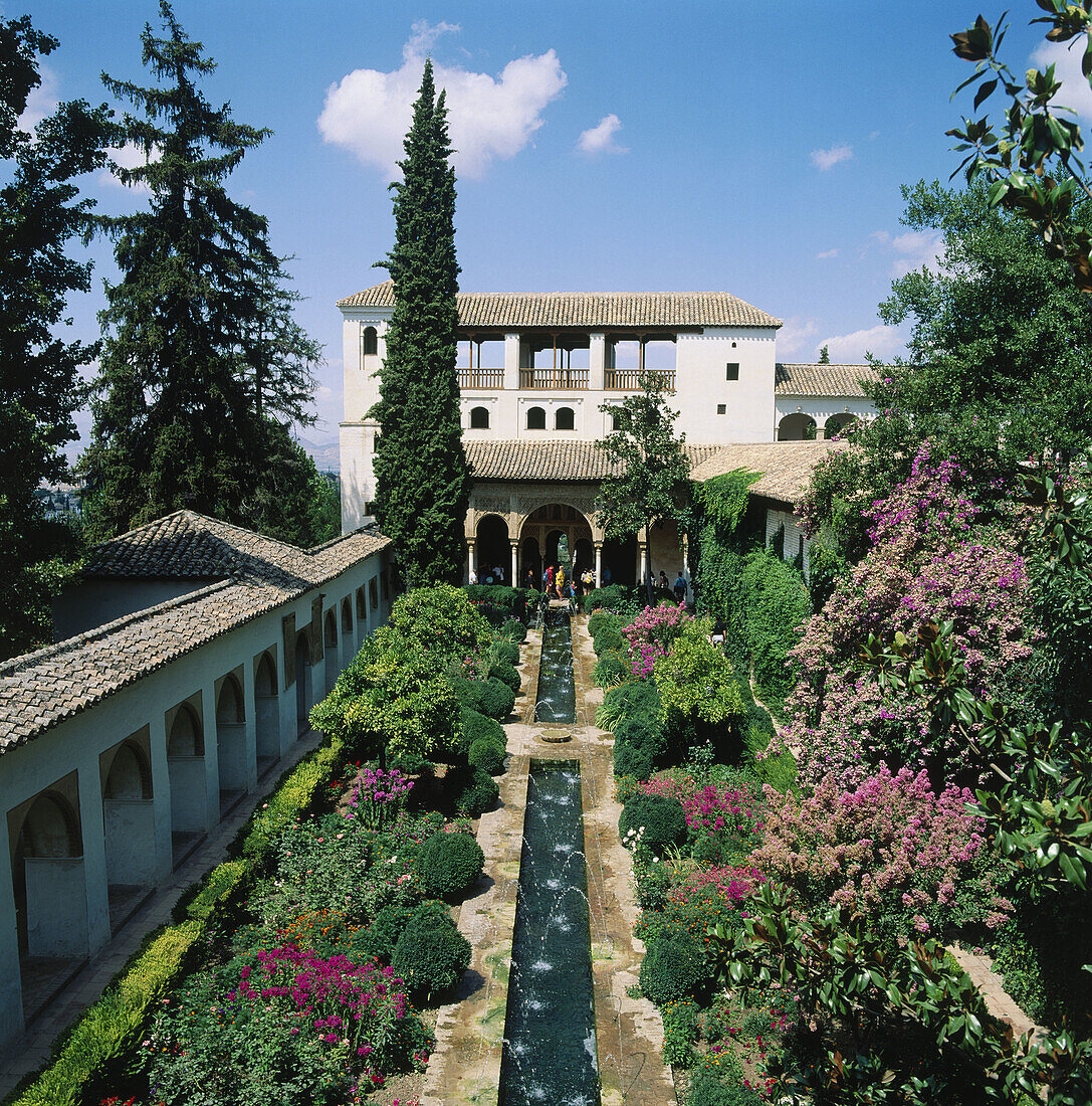 Patio de la Acequia. Die Gärten von El Generalife. Die Alhambra. Granada. Andalusien