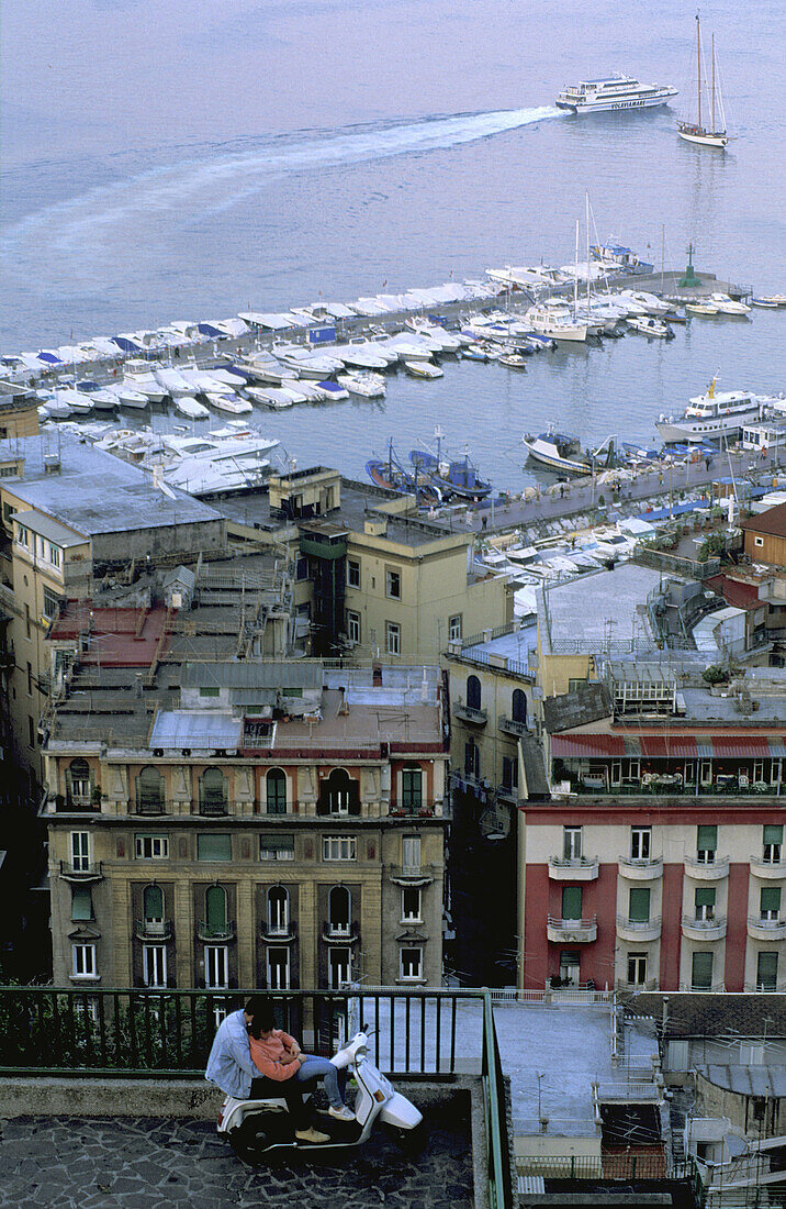 Overview on the bay from the promontory of Posillipo. Naples. Italy