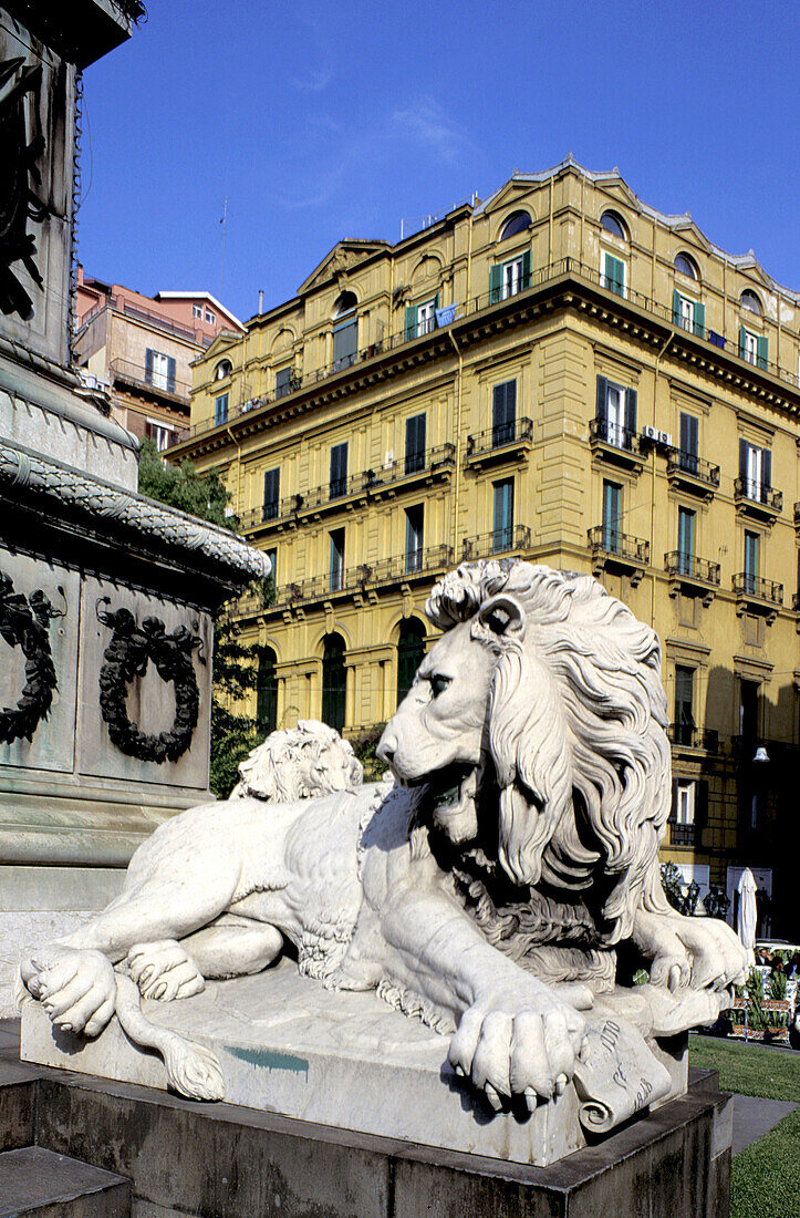 Statue of lion at monument. Naples. Italy