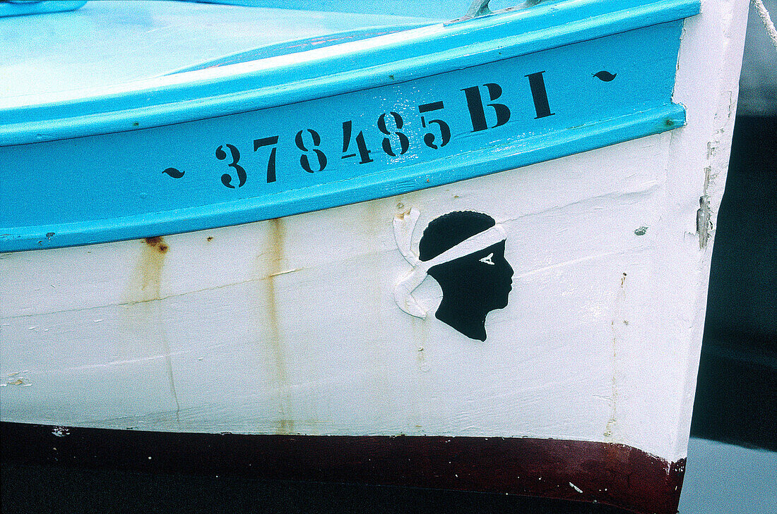 Detail of traditional fishing boat at old harbour. Bastia, Corsica Island. France
