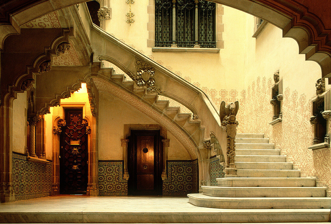 Interior staircase of Casa Macaya (built 1901) by Josep Puig i Cadafalch. Barcelona. Spain