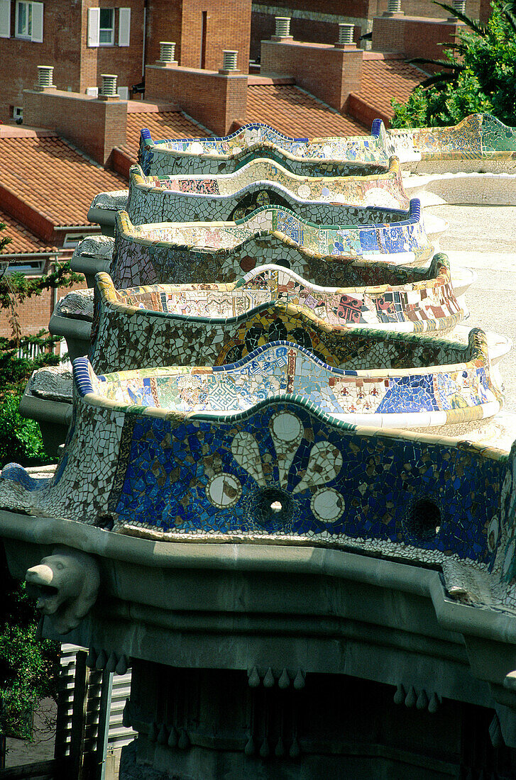Balcony and viewpoint at Güell Park (Gaudí, 1900-1914). Barcelona. Spain