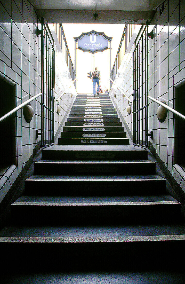 U-bahn subway railway. Kochstraße station exit at the Checkpoint Charlie. Berlin. Germany