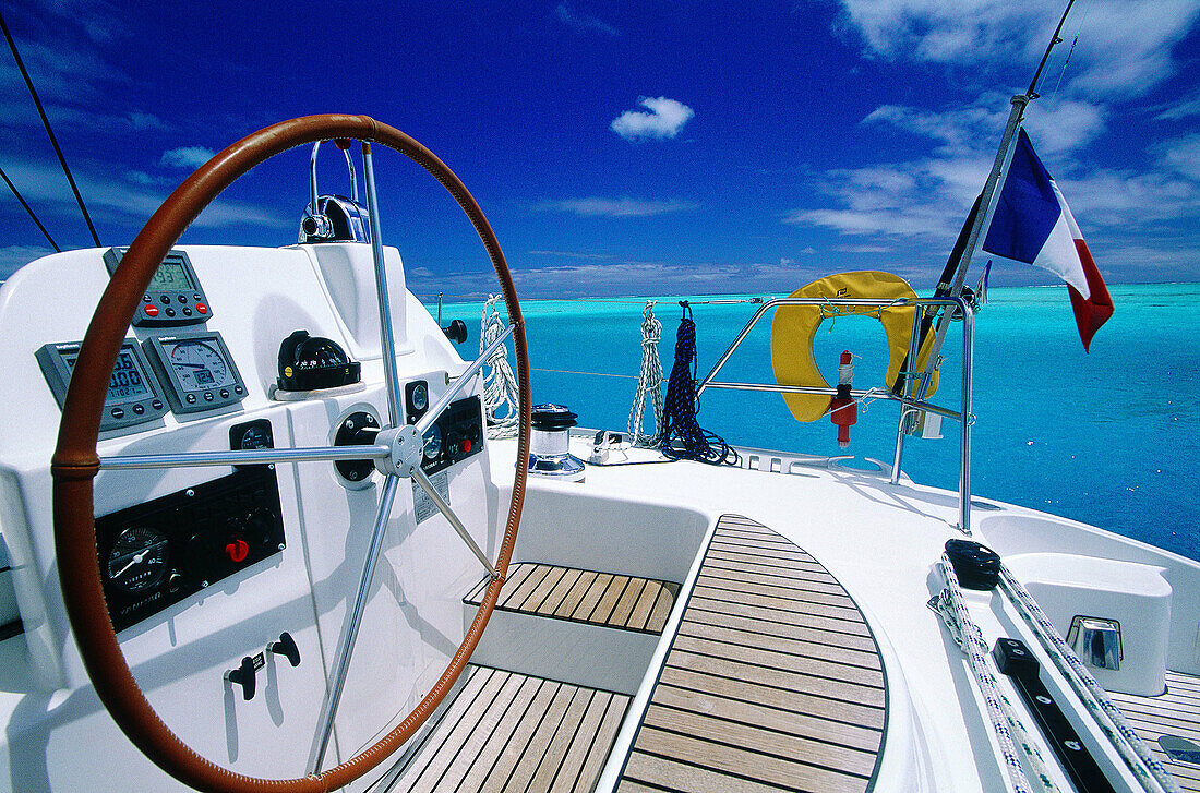 Sailing boat. Bora Bora lagoon. Leeward Islands. French Polynesia