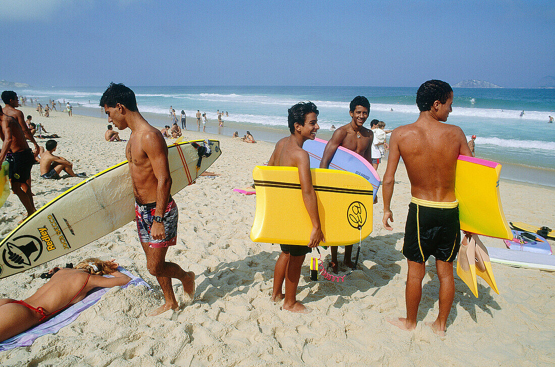 Young boys on beach. Ipanema beach. Rio de Janeiro. Brazil