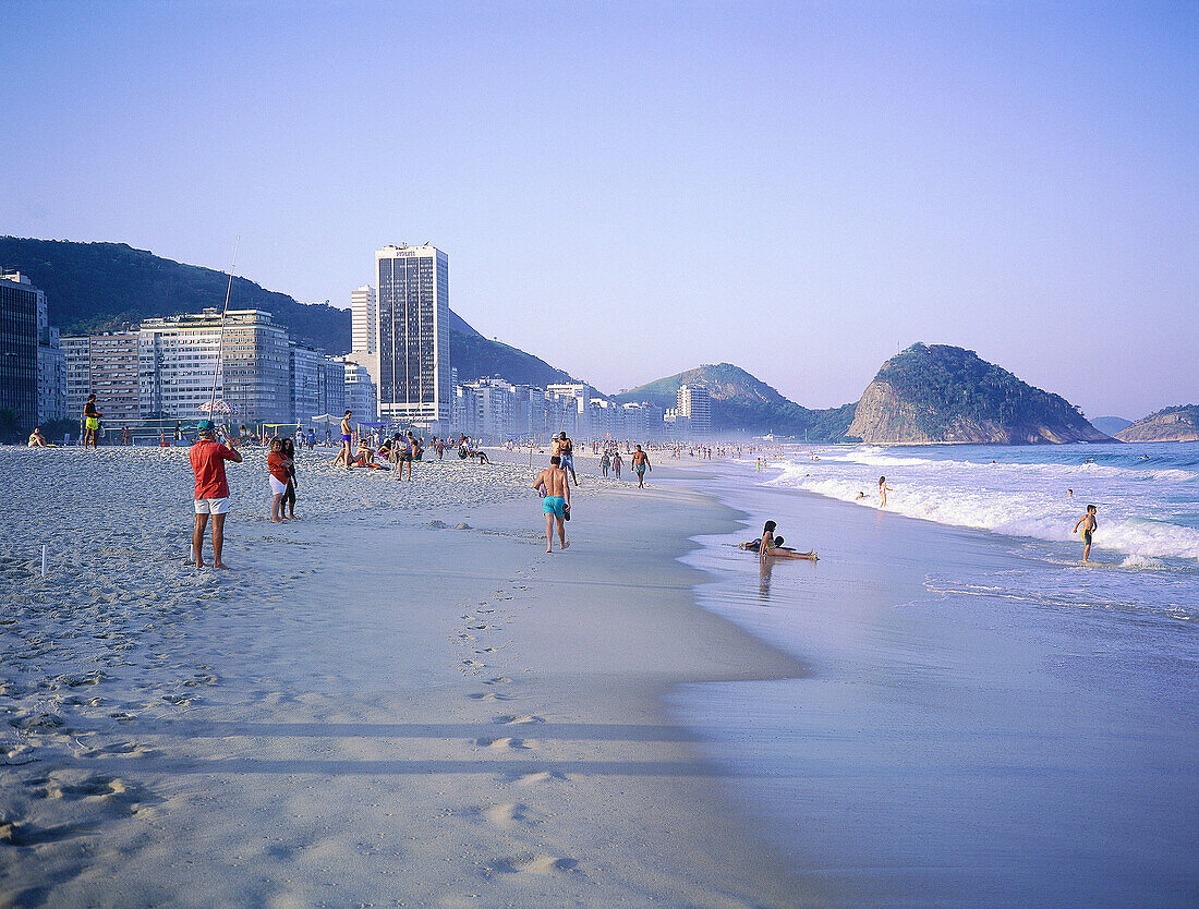 Beach at dusk. Copacabana, Rio de Janeiro. Brazil