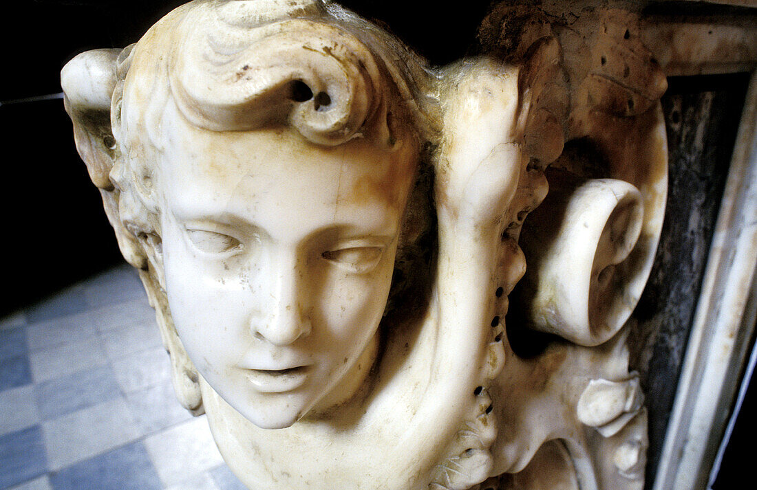 France. Provence. Riviera. Alpes Maritimes. The Roya Bevera Valley. Saorge. Baroque Church. Detail of a marble altar angel