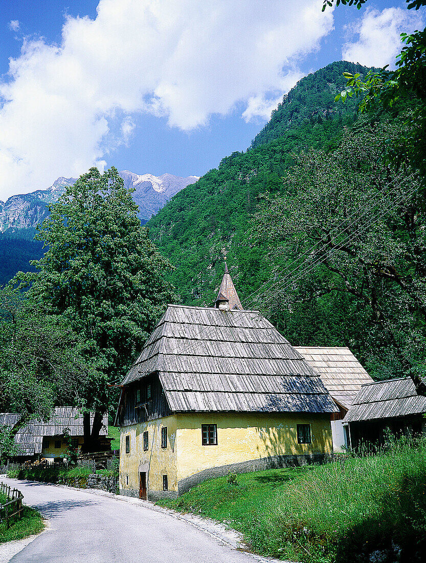 Typical village.The Upper Soca Valley. Julian Alps. Slovenia