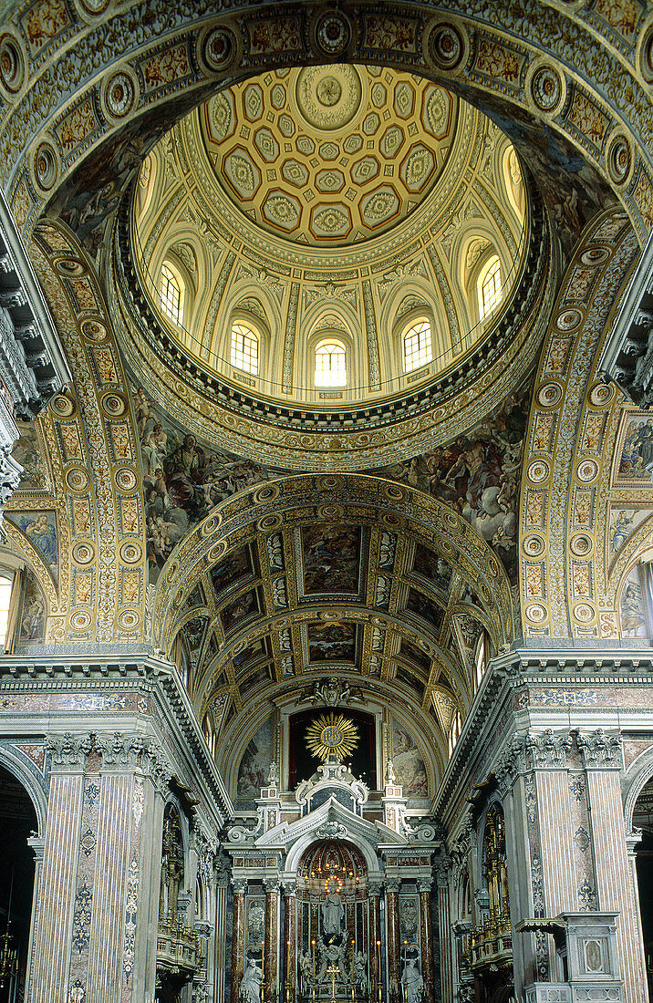 Baroque dome of Gesù Nuovo church. Naples. Italy