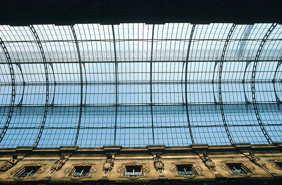 Detail of glass vault at Vittorio Emanuele II Gallery. Milan. Italy