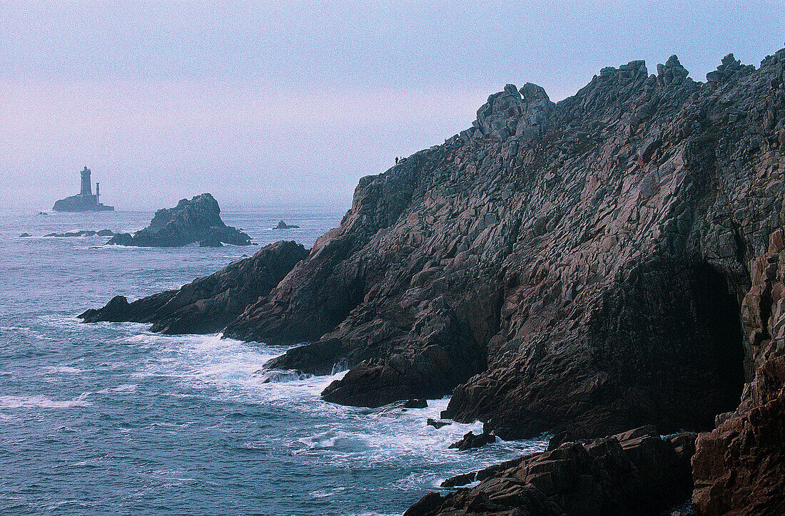 Granite rocks at dusk. Pointe du Raz. Cabe Sizun. Finistere. Brittany. France