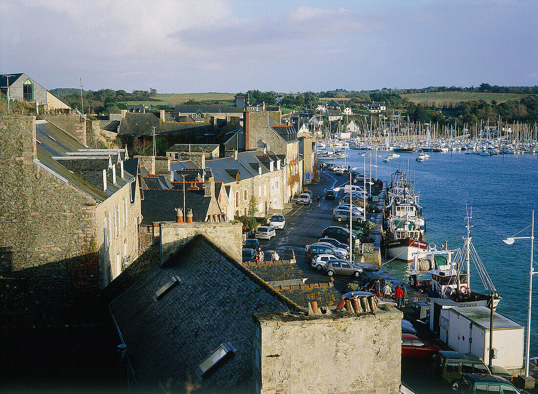 Fishing boats moored in the harbour. Pleneuf. Cotes d Armor. Brittany. France