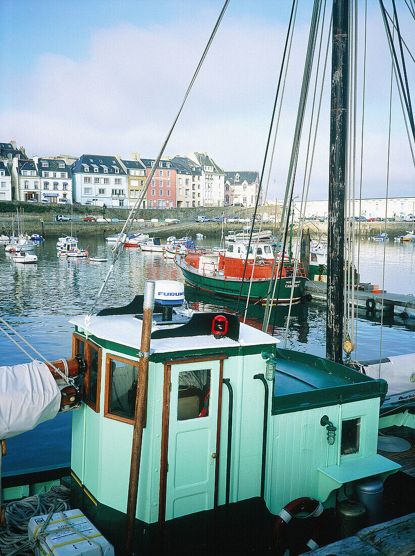 Ancient sailing boat. Fishing harbour. Douarnenez. Finistere. Brittany. France