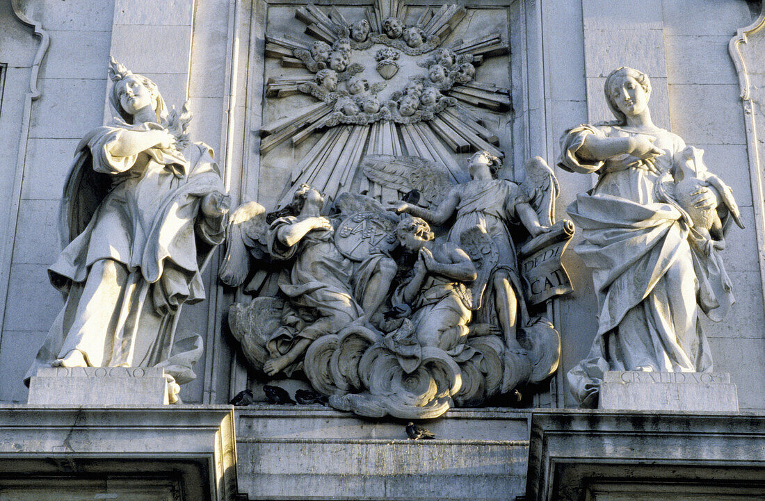 Façade baroque sculpture. Basilica da Estrela. Lisbon. Portugal
