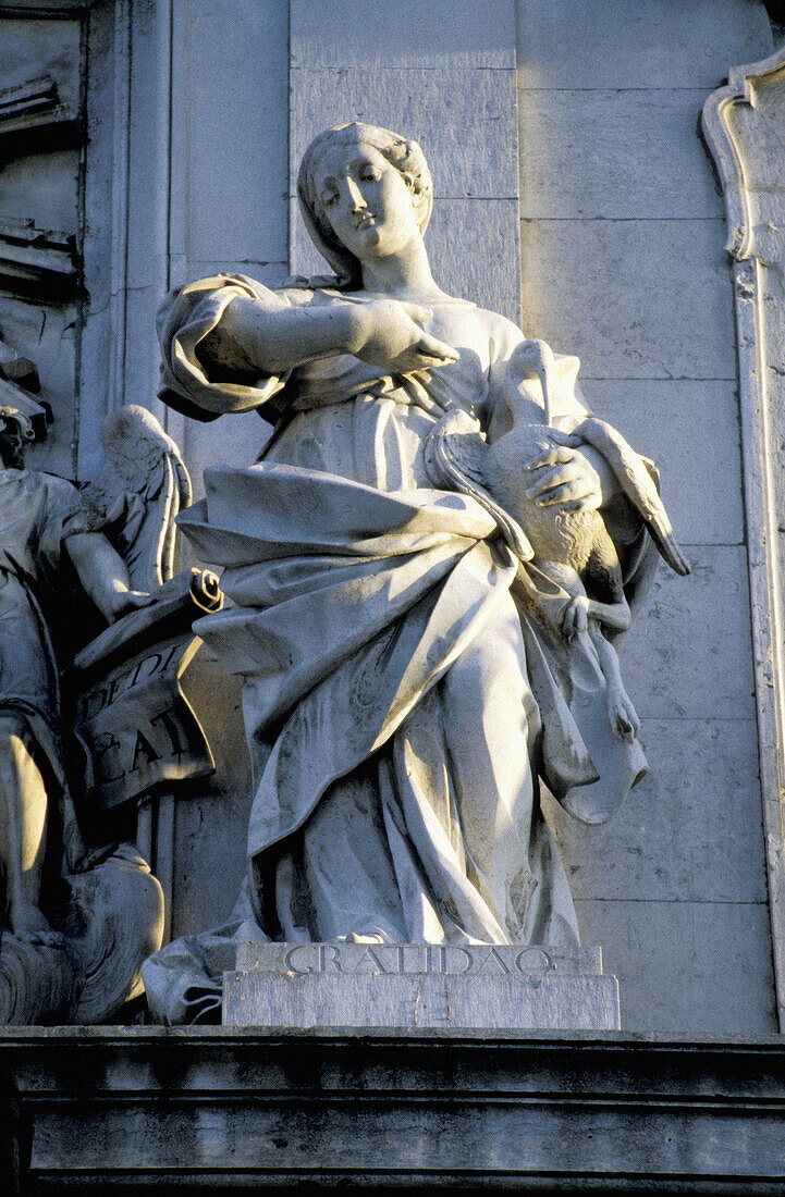 Façade baroque sculpture. Basilica da Estrela. Lisbon. Portugal