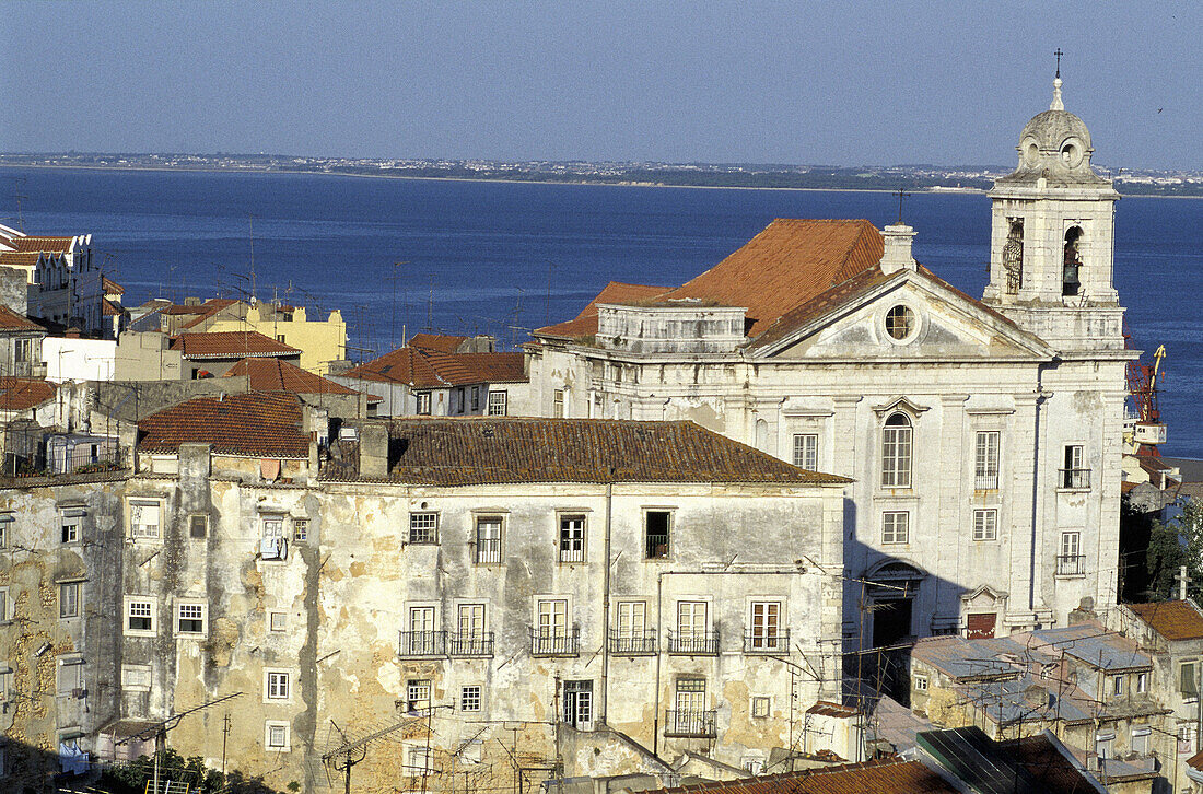 Overview from Castello de Sao Jorge road. Alfama quarter. Lisbon. Portugal