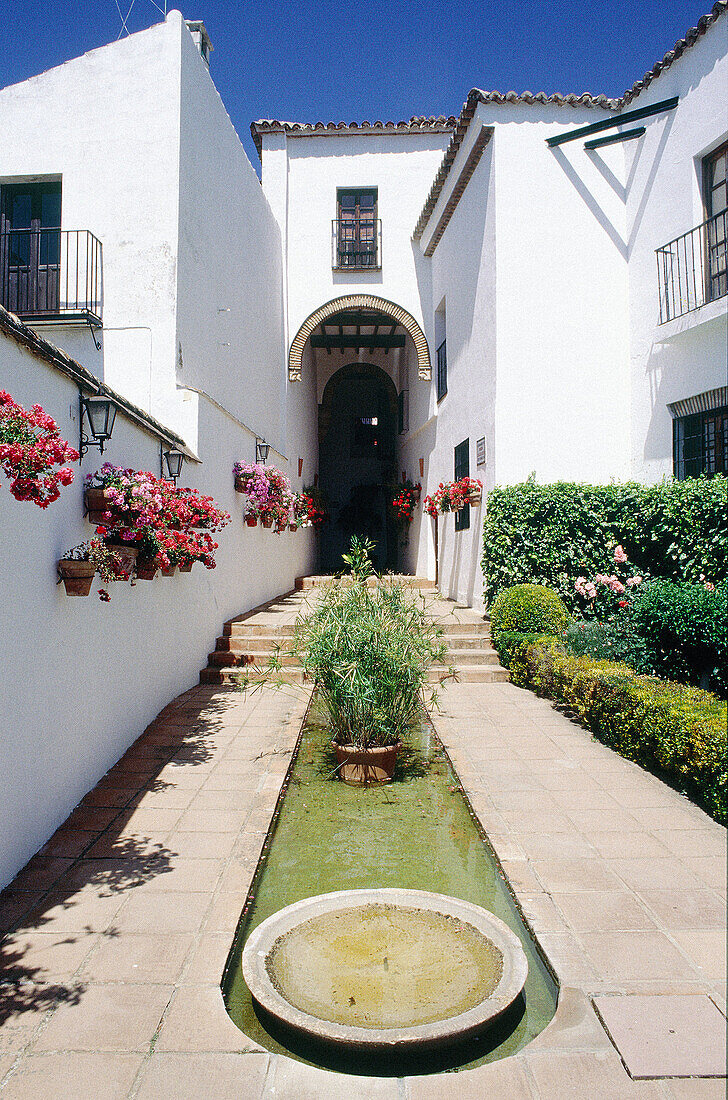 Fountain at courtyard, Palacio de Mondragón. Ronda, Málaga province. Spain