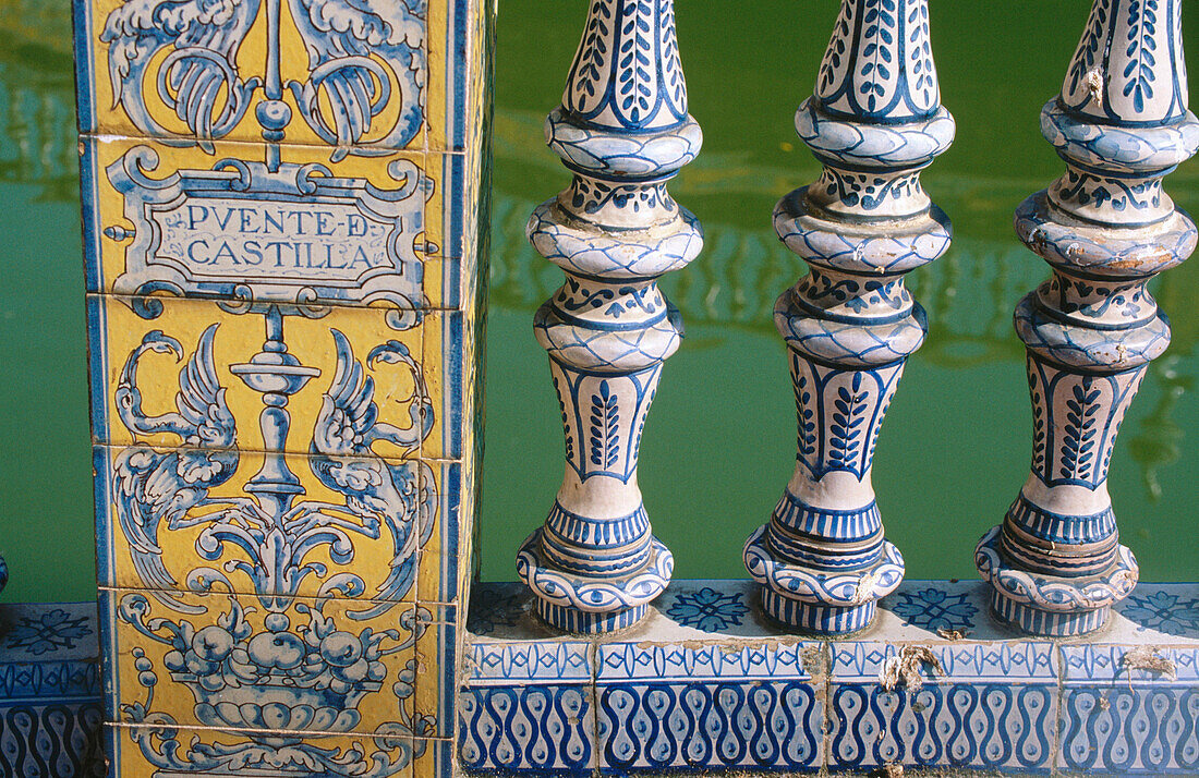 Tiles in a bridge at Plaza España. Seville. Spain