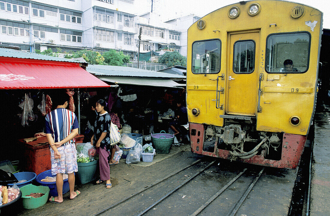 Mahachai market located by a railway station. Near Bangkok. Thailand