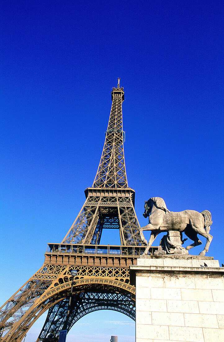 Eiffel Tower and Alma Bridge Statue. Paris. France