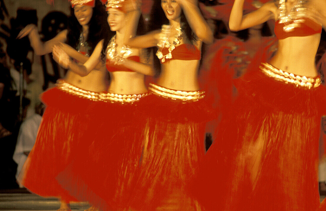 Women performing traditional dances during festival. Papeete. Tahiti. French Polynesia