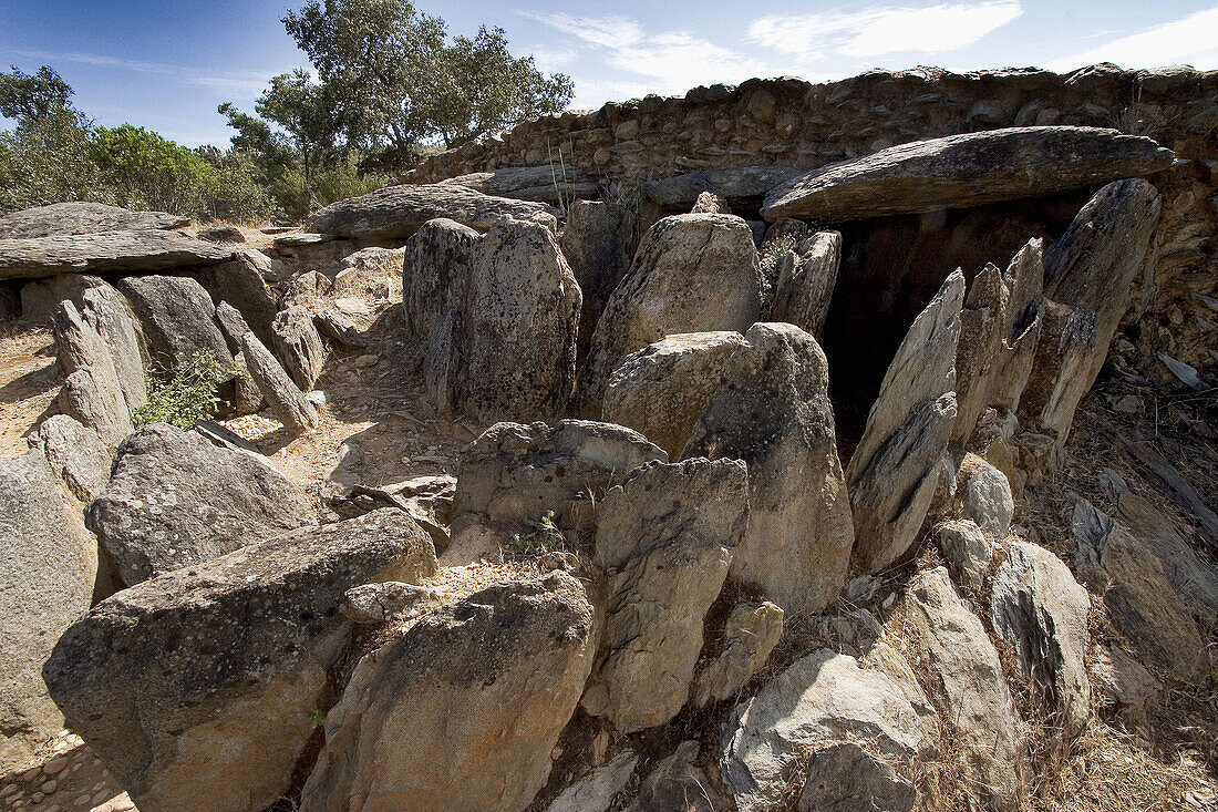 Prehistorical dolmen at El Pozuelo, near Zalamea la Real. Huelva province, Andalusia. Spain