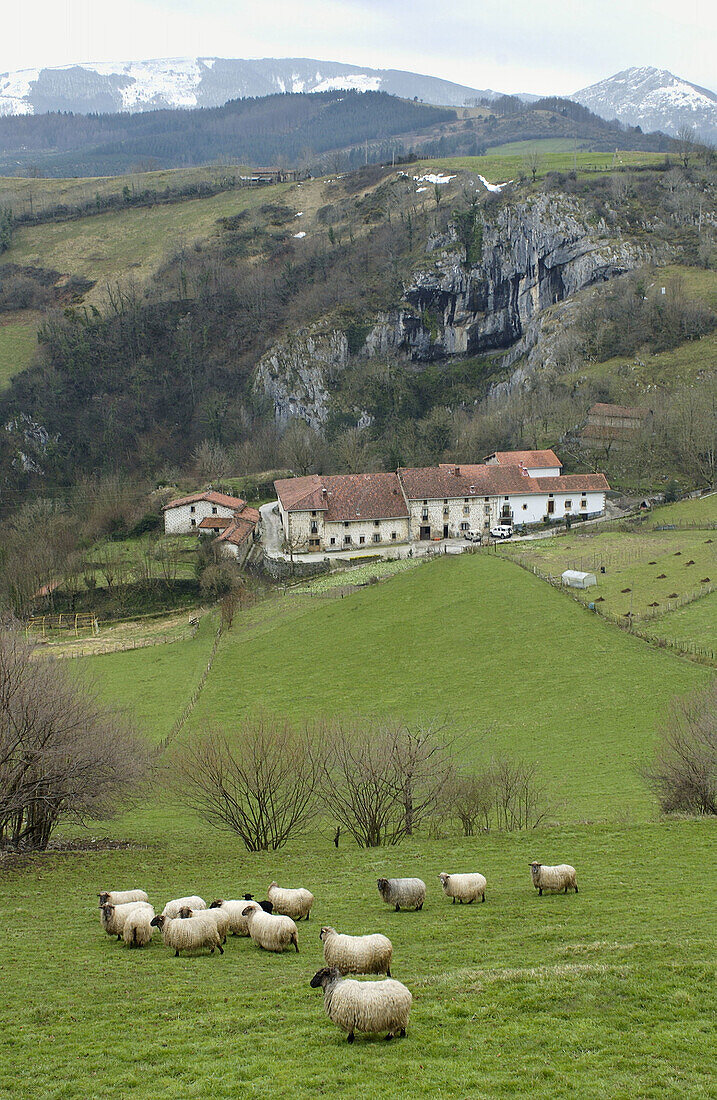 Caserío (typischer Bauernhof) im Tal des Urkilla-Gebirges. Guipúzcoa. Spanien