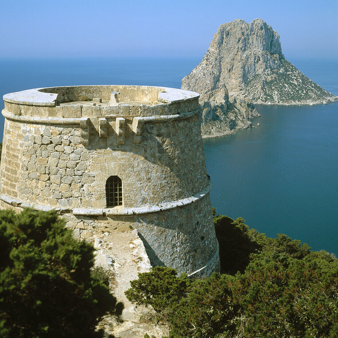 Torre des Savinar and Es Vedrà and Es Vedranell islands. Ibiza, Balearic Islands. Spain