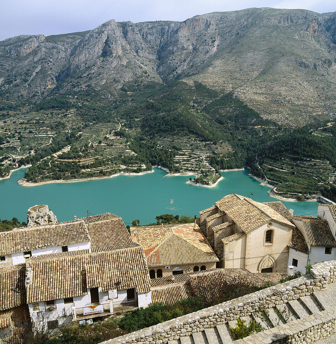 Guadalest reservoir from San Jose castle, Alicante province, Spain