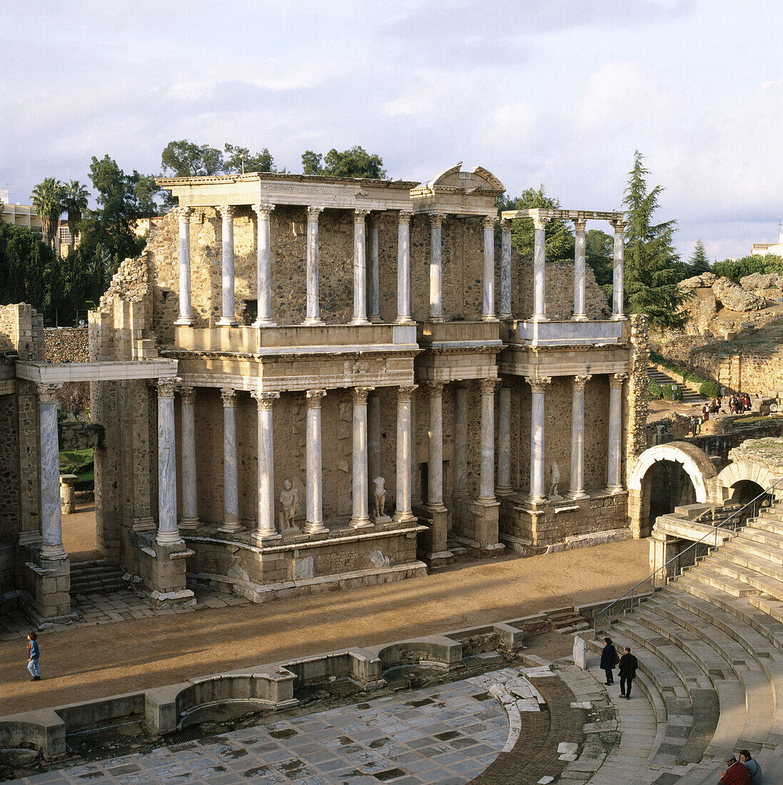 Ruins, theatre in the old roman city Emerita Augusta, Merida. Badajoz province, Extremadura, Spain
