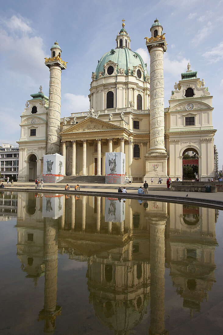 Karlskirche (St. Charles Borromeo church) by Fischer von Erlach in Karlsplatz, Vienna. Austria