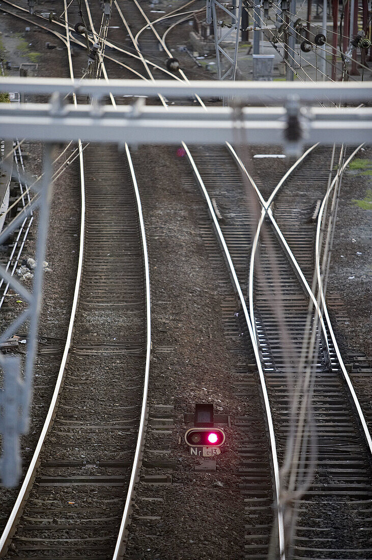 Train tracks. Hendaya station. Aquitaine, Pyrenées Atlantiques, France