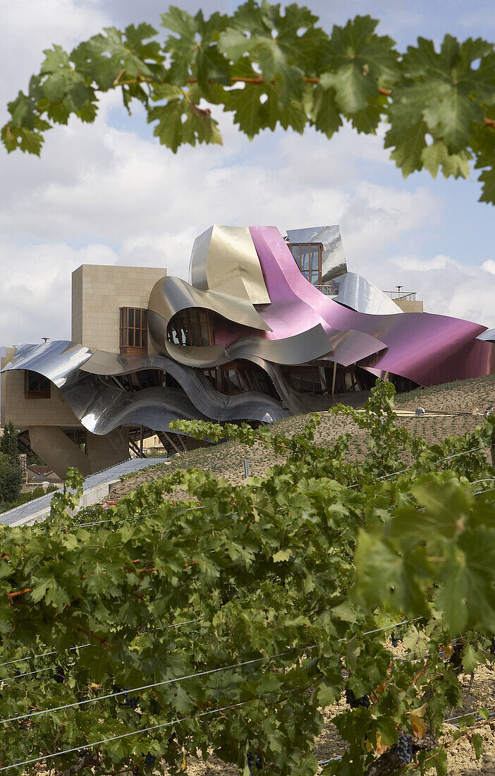 Ciudad del Vino, Gebäude der Weinkellerei Herederos de Marques de Riscal von Frank O. Gehry. Elciego, Rioja alavesa. Alava, Euskadi, Spanien