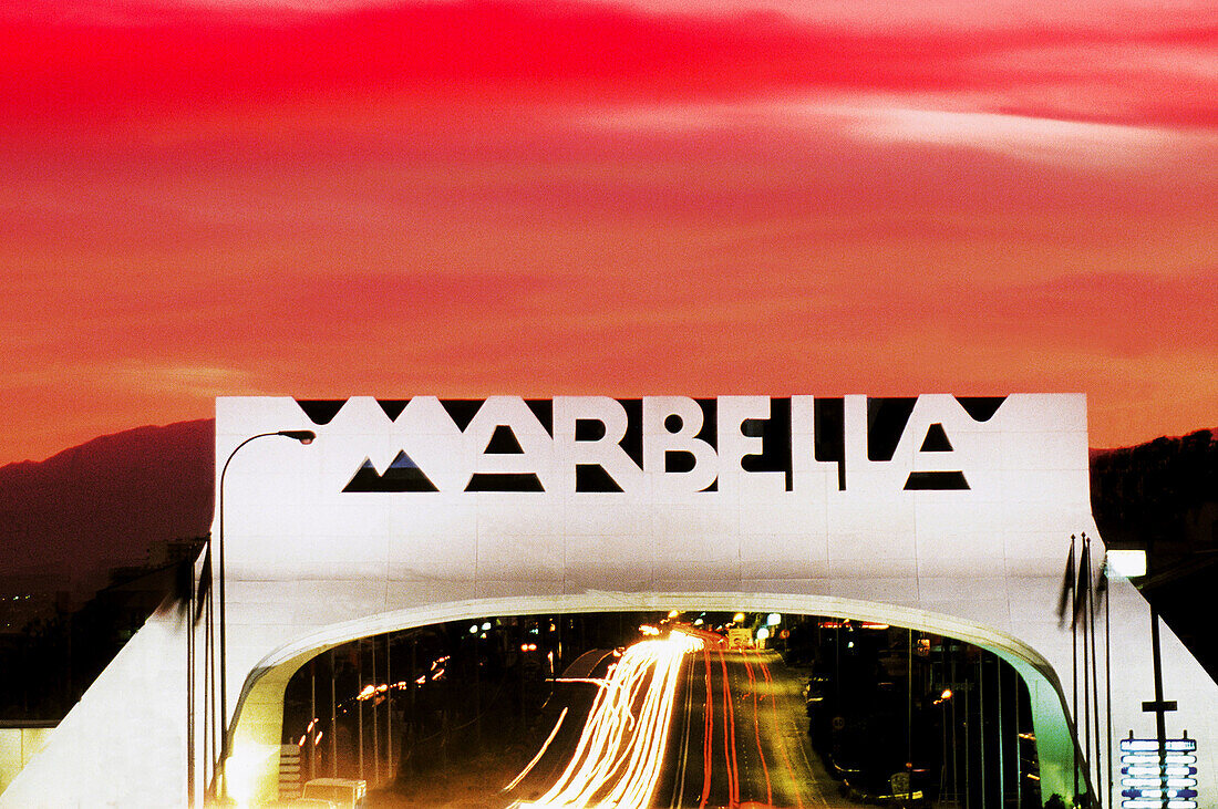 Entrance arch to Marbella, Costa del Sol. Málaga province. Spain